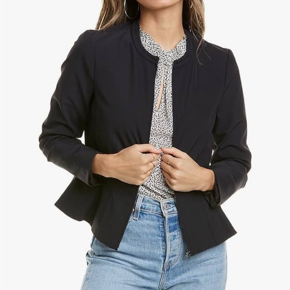 Rebecca Taylor Women's Zip Front Jacket with Peplum Hem, Black Size 8 - Picture 3 of 7